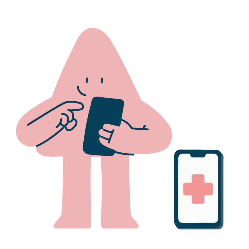 Imaginative Care mascot tapping on a mobile phone