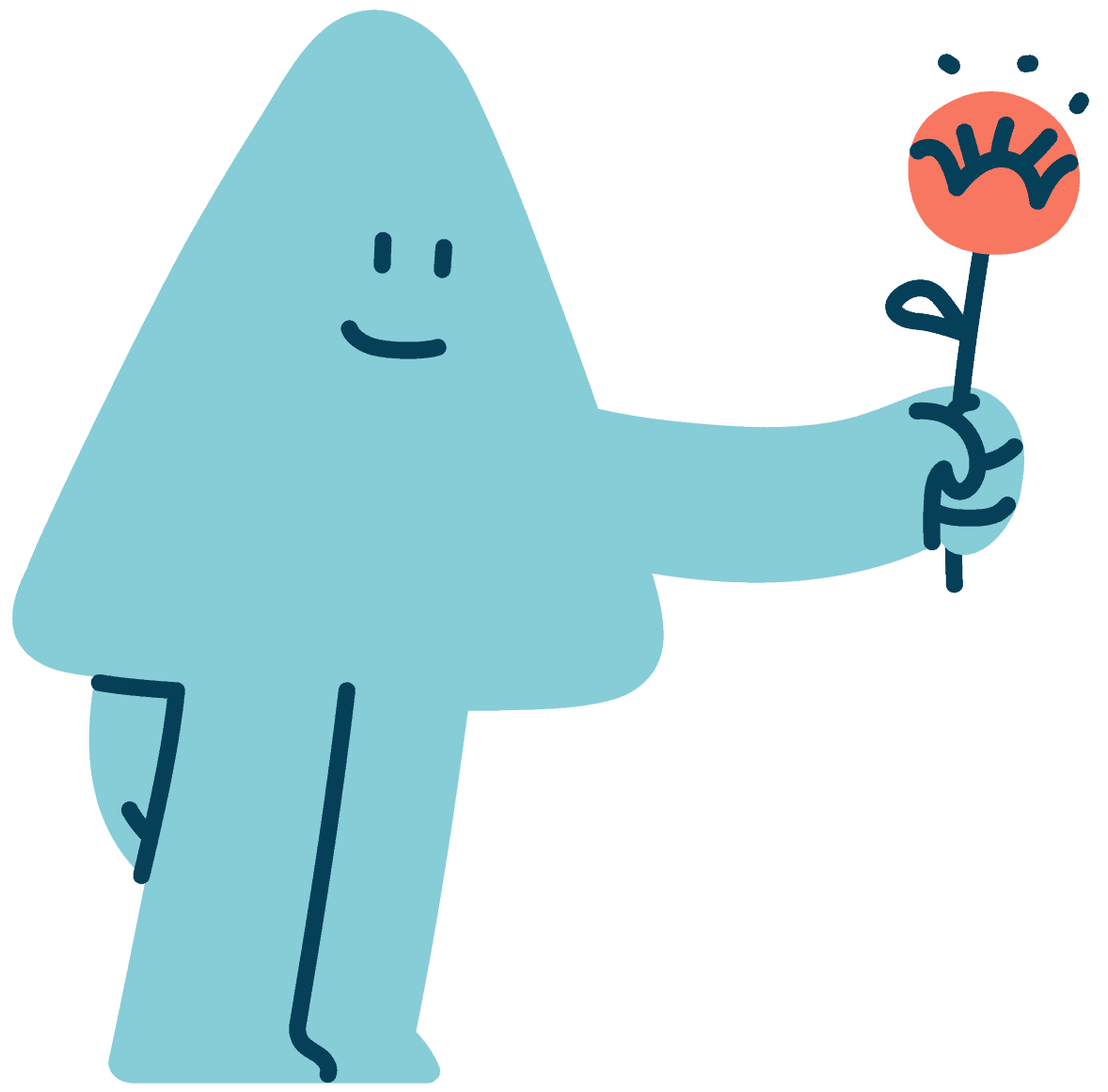 Imaginative Care mascot holding a flower